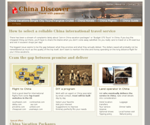 chinadiscover.net: China Vacations, china international travel service, cits, China vacation packages, China guide by China Discover
Expert in China vacation packages design, all programs organized by China based China international travel service, focus on family China vacations. 