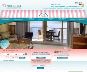 pinkshell.com: Fort Myers Hotels Florida - Pink Shell Fort Myers Beach Hotel Resort & Spa
The premier Fort Myers Beach Hotel, Pink Shell Beach Resort & Spa is located along the sugary white sands of Fort Myers Beach. Pink Shell is the ideal Fort Myers hotel offering condo-style accommodations all overlooking the beach in a resort setting.