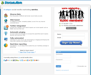 socialadr.com: SocialAdr - Automated Social Bookmarking Submission
SocialAdr is a unique social bookmarking services community.  Your favorite sites are shared and submitted automatically.  Join today for FREE!