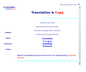 ericamannee.com: Glendenning Translation & Copy
Professional English and Dutch translator, writer and copywriter. Vertaler en tekstschrijver in en uit het Engels. 