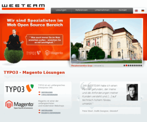 webteam.at: Die Agentur für TYPO3 CMS, Magento Commerce Shop, eCommerce, Webdesign, Website, Webshop
Webteam - Ihr Experte für Typo3 CMS und Magento commerce in Graz: Agentur, Shop, eCommerce, Webdesign, Website, Webshop, Magentocommerce, Homepage, Websites, Entwickler, Webseite, Programmierer, Webseiten, Agenturen, Webdesigner, Php, Web Design, Online shops