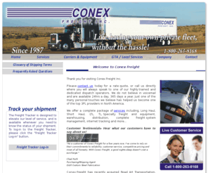 conexfreightforwarding.com: Conex Freight Inc.
Third party logistics services include: long haul, short haul, LTL, TL, specialty freight and equipment, warehousing, distribution, complete freight system management, freight auditing, Internet tracking and more, celebrating 22 years in logistics North America wide.