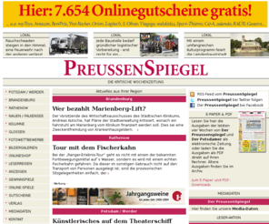 derpotsdamer-online.de: Home - Der Preussenspiegel
Preussenspiegel und Der Potsdamer - Ihre regionalen Wochenzeitungen im Land Brandenburg mit Nachrichten, Terminen und Verbraucherinformation.