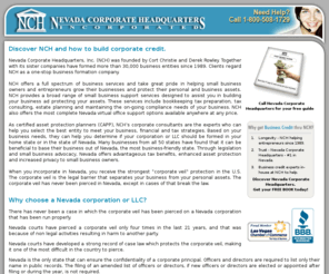 nevada-corporate-headquarters.info: NCH, Nevada Corporate Headquarters Inc, Corporations and Business Credit
Nevada Corporate Headquarters has helped more than 30,000 business owners save tax dollars, stay protected and raise capital and credit for their business. Free guide and book available.