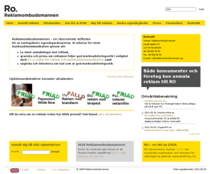 reklamombudsmannen.org: Startsida
Reklamombudsmannens webbplats. Här kan du anmäla oetisk reklam och läsa mer om ROs verksamhet.