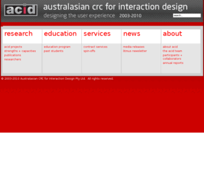 acid.net.au: Australasian CRC for Interaction Design
ACID - Australasian CRC for Interaction Design