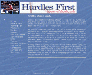 hurdlesfirst.com: Hurdles First
Where hurdlers and hurdle 
				coaches come to exchange ideas about training methods, 
				technical problems, and to discuss issues relevant 
				to the hurdling events.