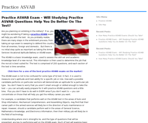 practiceasvab.org: Practice ASVAB - How to Excel On The ASVAB!
Looking for a practice ASVAB exam? This will help!
