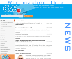 cvs-gmbh.de: Couvert Versand Service GmbH - News von CVS GmbH - der Lettershop in Berlin
News von CVS GmbH - der Lettershop in Berlin