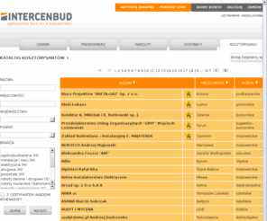 kosztorysanci.pl: INTERCENBUD - ceny w budownictwie (Katalog Kosztorysantów), materiały budowlane, ceny robót, wynajem sprzętu
Ogólnopolska Baza Cen w Budownictwie - do wykorzystania w kosztorysie. Cenniki budowlane (bazy cen) on-line: ceny materiałów budowlanych, wypożyczalnie sprzętu budowlanego, kosztorysowanie.