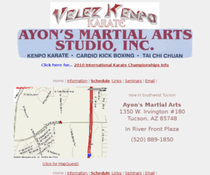 velezkenpo.com: Welcome to Ayon's Kenpo
Teaching Ed Parker's Kenpo Karate Around the World. The Ultimate Self-Defense.  INTERNATIONAL and DOMESTIC SEMINARS CONDUCTED by MR. GILBERT VELEZ.  Cardio Karate and Aerobic Kickboxing for Women and Men