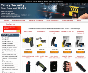 buy-stunguns.com: Stun Guns and TASERS
Stun Guns use high voltage and low amperage to temporarily disable an attacker for several minutes. The stun gun does not rely on pain for results, but instead he is unable to produce energy for his muscles, and his body is unable to function properly. The TASER® is a self-defense electronic control device. It has almost 100% effectiveness rating. It combines the injury reducing benefits of traditional stun technology with a quantum leap in stopping power via new Electro-Muscular Disruption (EMD) technology.