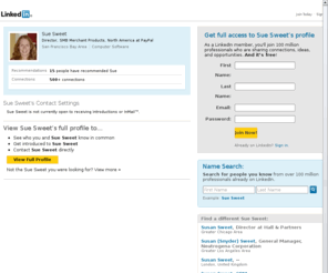 suesweet.com: Sue Sweet  | LinkedIn
View Sue Sweet's professional profile on LinkedIn.  LinkedIn is the world's largest business network, helping professionals like Sue Sweet discover inside connections to recommended job candidates, industry experts, and business partners.