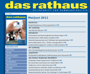 das-rathaus.de: das rathaus / März/April 2011
Die Zeitschrift für Kommunalpolitik 'das rathaus' ist das Fachorgan der Vereinigung Liberaler Kommunalpolitiker (VLK).