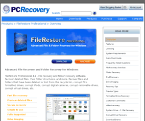 datarestore.com: FileRestore - Restore Deleted Files, File Recovery Software, Photo Recovery, iPod recovery, Undelete Files, Undelete Photos
FileRestore Professional - Deleted file recovery software for Windows. FileRestore is the solution for file recovery, PC recovery, photo recovery, partition recovery, iPod recovery, etc.