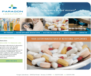 paragonlabsusa.com: Paragon Laboratories
Since 1971, a full-service contract manufacturer of QAI certified organic and NSF / NPA certified GMP nutritional supplements in tablet, capsule and powder form.