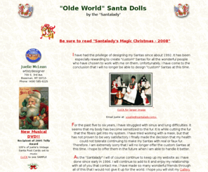 santalady.com: Olde World Santa Dolls by the Santalady-Juelie McLean-Bozeman MT
Custom Olde World Santa Dolls, Santa Bulletin Board, History of Santa, Antique Santa Postcards, Santa Claus/Christmas Links, Meet the Artist, Collectible Porcelain Dolls, Flower GIFs, Victorian GIFs