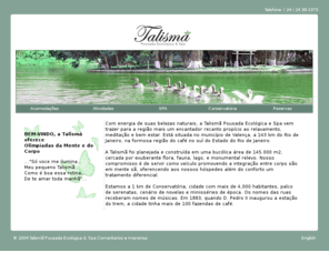 fazendatalisma.com: Talism&atilde - Pousada Ecológica & Spa | BEM-VINDO
Sustainable Tourism for independent travellers (travelers) and backpackers.