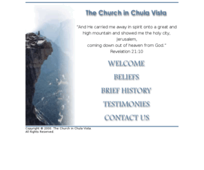 churchinchulavista.org: THE CHURCH IN CHULA VISTA - Lovers of Jesus affiliated with local churches, Watchman Nee, Witness Lee (Splash Page)
A local church, the church in Chula Vista, enjoys Christ and recommends the ministry of Witness Lee, Watchman Nee.