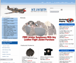 flight-jacket.com: Ace Jackets - Leather Flight Jackets, Bomber Jackets and more
Ace Jackets Fighter Pilot Store - Find your leather flight jacket, bomber jackets and more! We carry Air Force A-2 Flight Jackets, US Navy G-1 Flight Jackets, B-3 Sheepskin Bomber Jackets, military patches, Dog Tags, Pin-up Nose Art merchandise and more.