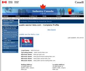 governmentlistscanada.com: public-sector-lists.com - Complete Profile
Search for a company several different ways, including by NAICS code