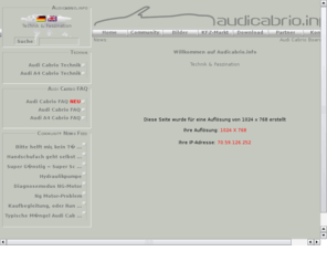 audicabrio.net: www.AudiCabrio.info | Das Infoportal
Willkommen auf meiner AUDI Cabriolet Homepage! Hier dreht sich alles rund um das Audi Cabriolet - Technik, Fotos, Links...