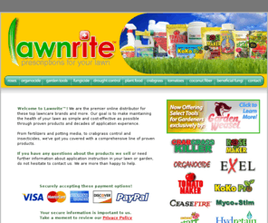 lawnrite.com: Lawnrite - Prescriptions for Your Lawn - Crabgrass Control, Fungicides, Insecticides, Plant Food, Moisture Management and More!
Agralawn Crabgrass killer kills crab grass, basketgrass, chickweed, clover, Agralawn Crabgrass Killer, and other similar weeds.
Exel fungicide is a broad-spectrum bio-rational systemic fungicide for use on turf, fruit trees, ornamentals, and flowers.
Green Lightnin plant food is a rapid response plant food providing a sustained foliar feed for up to 4 weeks.
MycoStim is a biological soil and root innoculant containing beneficial root colonizing fungi. These fungi greatly increase the roots ability to take up nutrients and water.
Organicide is a nature-safe organic insecticide and fungicide effective on a wide variety of insects, mites, armored and soft scales, and certain fungal diseases.
Sorba-Gro is a soil moisture manager applied to the lawn and landscape that will allow water to penetrate thru hard, compact clay soils right down to the root zone.

