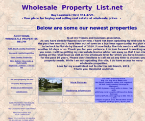 wholesalepropertylist.net: Wholesale Property List
Wholesale Real Estate For Sale. Single Family, Multi Family, REO, Builder Close Outs,