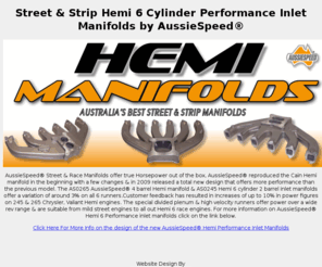 hemipeformancemanifolds.com: Hemi Performance Manifolds From AussieSpeed Street & Race Products
Hemi Performance Manifolds to suit 245,265 Chrysler Valiant Pacer,Centura & Charger 6 Cylinder Engines