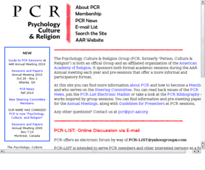 pcr-aar.org: Psychology, Culture & Religion Group
Website for the Person, Culture & Religion Group, American Academy of Religion