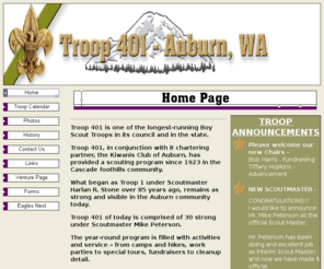 auburntroop401.com: Auburn Troop 401 Home Page
Troop 401 is one of the longest-running Boy Scout Troops in it's council and in the state.