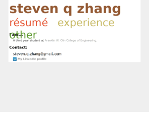 stevenzhang.net: steven q zhang
Personal website of Steven Zhang