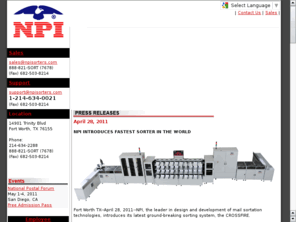 npisorters.info: www.npisorters.com
NPI sets the standard for affordable, high quality, low maintenance machines,