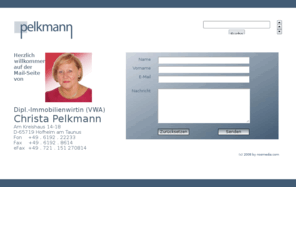 christa-pelkmann.com: Christa Pelkmann Dipl.-Immobilienwirtin (VWA) Hofheim am Taunus
Seiten Dipl.-Immobilienwirtin Christa Pelkmann Hofheim am Taunus