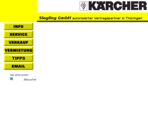 siegling-gmbh.com: Siegling GmbH - Ihr Kärcher-Fachhändler in Thüringen
Siegling GmbH -  Der Kärcherspezialist mit dem Gesamtprogramm von Kärcher vom Hochdruckreiniger bis zur LKW-Waschanlage.