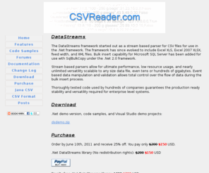 csv.info: C# ETL
Read, write, and bulk insert common file formats like CSV, XLS, and XML from C# and VB.Net.