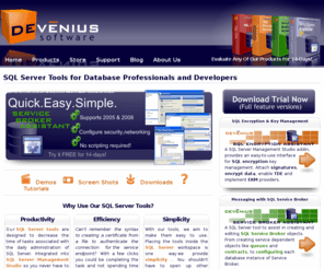 devenius.com: SQL Server Tools, SQL Encryption, SQL Service Broker - Devenius Software
Devenius is the maker of SQL Server tools to increase the productivity and efficiency of DBAs and developers.