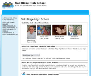 oakridgehighschoolalumni.com: Oak Ridge High School
Oak Ridge High School is a high school website for alumni. Oak Ridge High provides school news, reunion and graduation information, alumni listings and more for former students and faculty of Oak Ridge High School