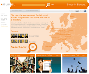 xstudy.org: Study in Europe: Find Bachelor and Master programmes, Universities, check Course Profiles > x Study EU
Discover Europe's No. 1 directory for Bachelor and Master programmes: xStudy.EU