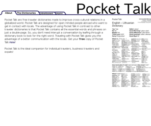 pockettalk.org: Pocket Talk - Free Dictionaries!
Pocket Talk free double-page traveler dictionaries.