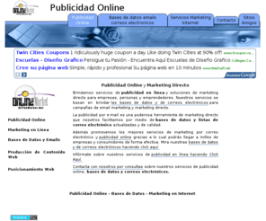 allthemarket.net: Publicidad Online :: Marketing en línea :: Publicidad internet :: Posicionamiento Web :: Servicios de marketing online :: Publicidad Email :: Emailmarketing :: Bases de datos y emails
Publicidad online y marketing en internet para empresas y particulares que quieran dar a conocer su proyecto o negocio en la web. Diversos servicios de marketing online, producción de contenido web, blog marketing, publicidad online, bases de datos y emails para campañas de envíos masivos de emails y marketing directo.