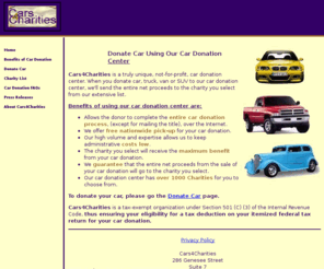 carsforcharities.net: Cars4Charities: Car Donation | Donate Car | Donate Your Car | Charity
Cars4Charities offers one stop shopping for donating a car to charity.  Donate car for tax deduction.  Simple easy to understand process to donate car to charity.