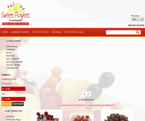 sweetflowersperu.com: Sweet Flowers - Prueba el sabor de una flor, Fruta con chocolate, arreglos frutales con chocolate, regalos peru, canastas con fruta y chocolate, jarros con fruta
Sweet Flowers se especializa en crear deliciosos diseños con frutas frescas como fresas, uvas, melón, piña y otras frutas de estación. Los arreglos son frescos y están disponibles en diferentes estilos y tamaños.  Son perfectos para todo tipo de ocasiones como cumpleaños, regalos a clientes o hasta un simple agradecimiento a un empleado. Cada arreglo esta hecho a pedido utilizando ingredientes 100% naturales sin preservantes o edulcorantes. Somos una compañia especializada en proveer deliciosos diseños de frutas desde cualquier lugar del mundo a Lima - Peru