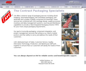 usipackaging.com: Welcome to Unified Solutions, Inc.
USI offers a diverse range of packaging services including shrink wrapping,automated bagging,skin and blister packaging,POP assembly and complex multiple component kit assembly. These services are integrated with USIs package design,inventory and data management,sourcing and distribution capabilities to provide Total Integrated Packaging Solutions for your packaging requirements.