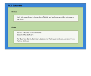 rkssoftware.com: RKS Software - FAX Software, BUSINESS CARD Software, CALENDAR Software, LABEL Software
FAX software, CALENDAR software, LABEL software, BUSINESS CARD software, and other software for Windows XP and above.