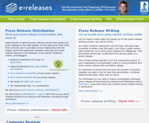 ereleases.biz: Press Release Distribution | Press Release Writing Services
Press release distribution to over 100,000 journalists who want it! Measurable results with hundreds of testimonials to prove it. PR Newswire partner.