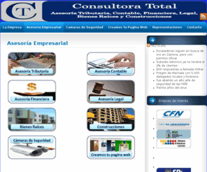 consultoratotal.com: Consultora Total-Asesoria Tributaria Contable Financiera Legal y de Bienes Raices
Consultora Total, empresa dedicada al asesoramiento tributario financiero contable legal y de bienes raices