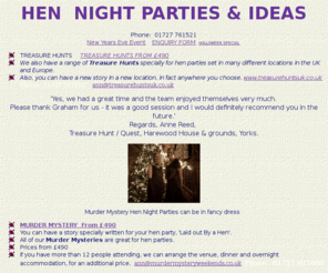 hen-party-nights.co.uk: Hen Party Nights, Hen Party Weekends
Hen Party Nights, Hen Party Weekends, Hen Nights & Hen Parties, Treasure Hunts & Murder Mystery for Hen Parties