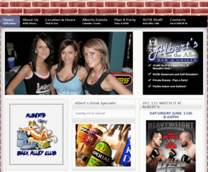 albertsonthealley.com: Albert's On The Alley - "The" Entertainment Meca in Metro Detroit
Albert's On The Alley! We're happy to provide you with 15,000 square feet of fod, fun & entertainment. Here at AOTA, we have a HUGE gameroom, a Golf  Simulator, Private Rooms for your parties and outside accommodations for the warm summer days.  Join our "Albert's Back Alley Club" where you can find meal discounts, free appitizers & free prizes like t-shirts or other promotional gifts.