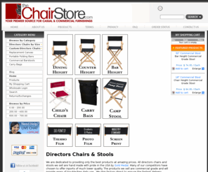 thesportsmanschair.com: Directors Chairs, Portable Folding Bars, Canvas Replacement Covers, and Barstools from TheChairStore.com
Directors Chairs - TheChairStore.com is the leading source for directors chairs, replacement covers, and portable folding bars.